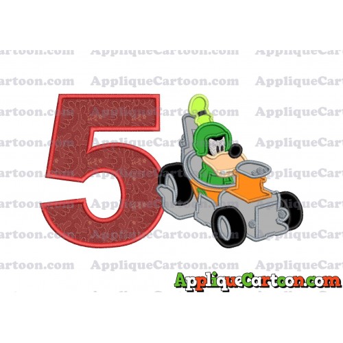 Goofy Roadster Racers Applique Design Birthday Number 5