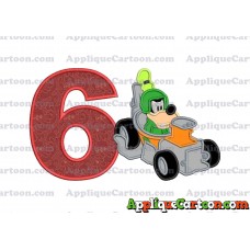 Goofy Roadster Racers Applique Design Birthday Number 6