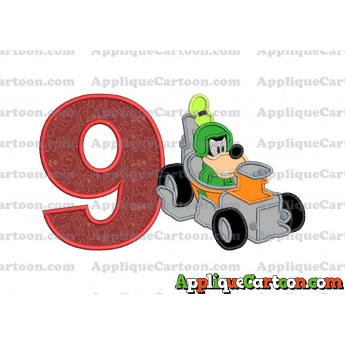 Goofy Roadster Racers Applique Design Birthday Number 9