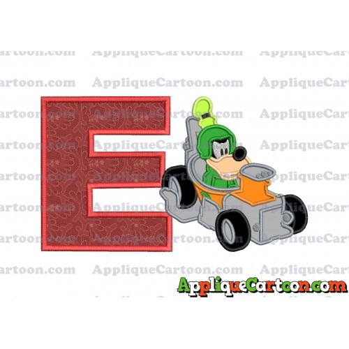 Goofy Roadster Racers Applique Design With Alphabet E