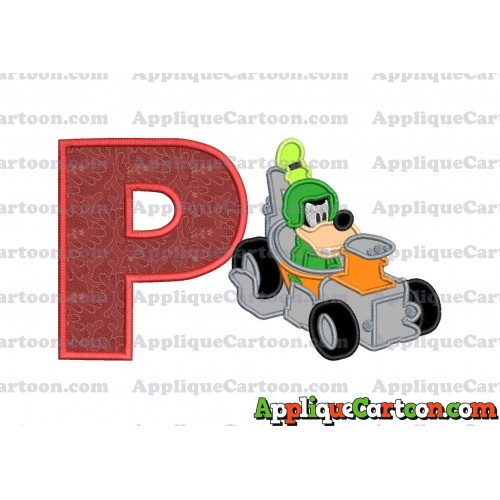 Goofy Roadster Racers Applique Design With Alphabet P