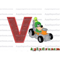 Goofy Roadster Racers Applique Design With Alphabet V