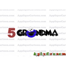 Grandma Cookie Monster Applique Embroidery Design Birthday Number 5