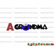 Grandma Cookie Monster Applique Embroidery Design With Alphabet A