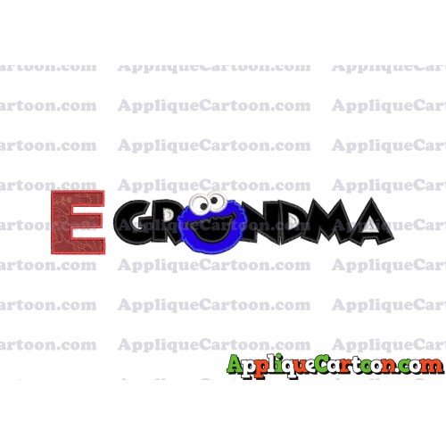 Grandma Cookie Monster Applique Embroidery Design With Alphabet E