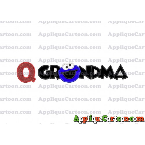 Grandma Cookie Monster Applique Embroidery Design With Alphabet Q