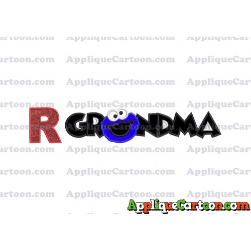 Grandma Cookie Monster Applique Embroidery Design With Alphabet R