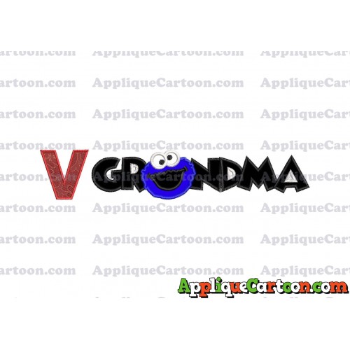 Grandma Cookie Monster Applique Embroidery Design With Alphabet V