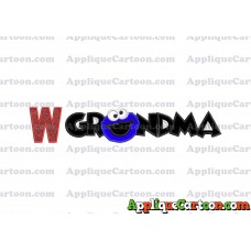 Grandma Cookie Monster Applique Embroidery Design With Alphabet W