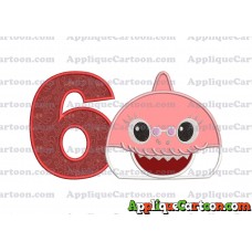 Grandma Shark Head Applique Embroidery Design Birthday Number 6
