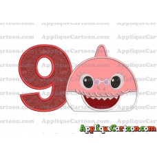 Grandma Shark Head Applique Embroidery Design Birthday Number 9