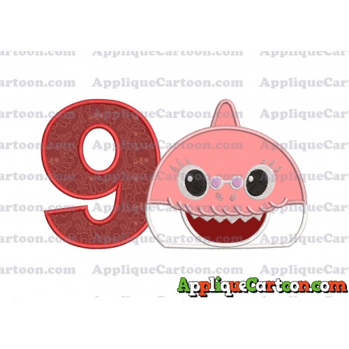 Grandma Shark Head Applique Embroidery Design Birthday Number 9