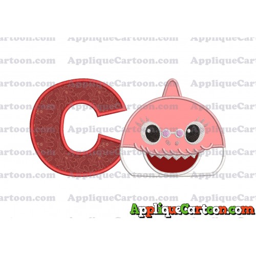 Grandma Shark Head Applique Embroidery Design With Alphabet C