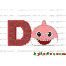 Grandma Shark Head Applique Embroidery Design With Alphabet D