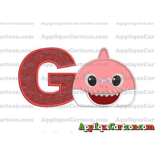 Grandma Shark Head Applique Embroidery Design With Alphabet G