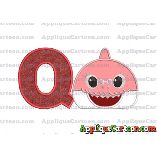 Grandma Shark Head Applique Embroidery Design With Alphabet Q