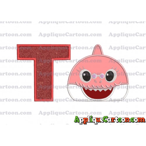 Grandma Shark Head Applique Embroidery Design With Alphabet T