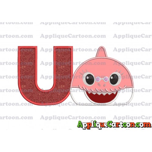 Grandma Shark Head Applique Embroidery Design With Alphabet U
