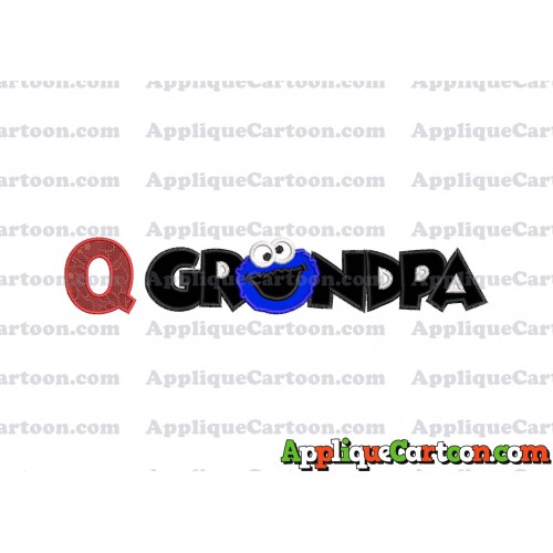 Grandpa Cookie Monster Applique Embroidery Design With Alphabet Q