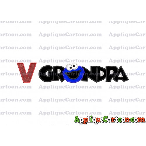 Grandpa Cookie Monster Applique Embroidery Design With Alphabet V