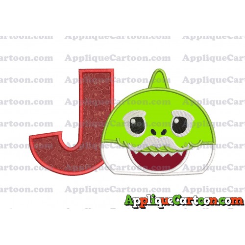 Grandpa Shark Head Applique Embroidery Design With Alphabet J