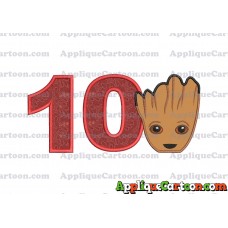 Groot Guardians of the Galaxy Head Applique Embroidery Design Birthday Number 10