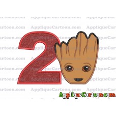 Groot Guardians of the Galaxy Head Applique Embroidery Design Birthday Number 2