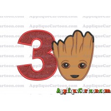 Groot Guardians of the Galaxy Head Applique Embroidery Design Birthday Number 3