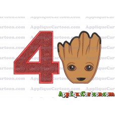 Groot Guardians of the Galaxy Head Applique Embroidery Design Birthday Number 4