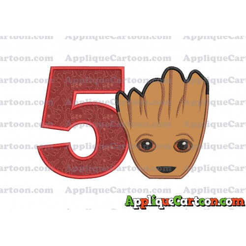 Groot Guardians of the Galaxy Head Applique Embroidery Design Birthday Number 5