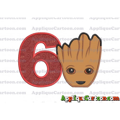 Groot Guardians of the Galaxy Head Applique Embroidery Design Birthday Number 6