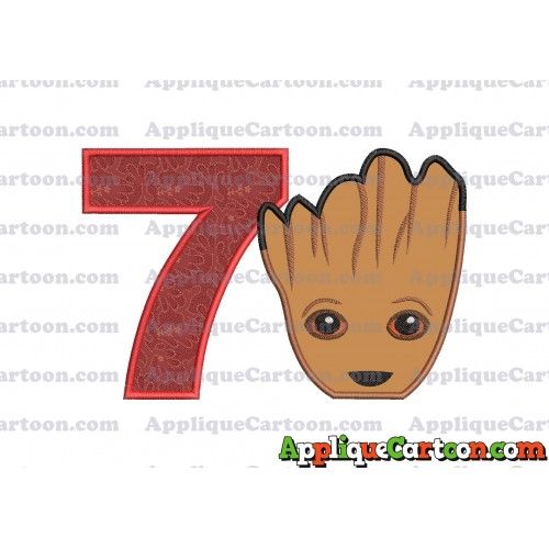 Groot Guardians of the Galaxy Head Applique Embroidery Design Birthday Number 7