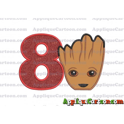 Groot Guardians of the Galaxy Head Applique Embroidery Design Birthday Number 8