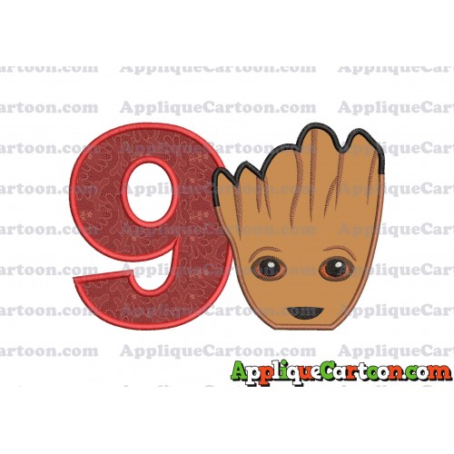 Groot Guardians of the Galaxy Head Applique Embroidery Design Birthday Number 9
