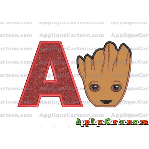Groot Guardians of the Galaxy Head Applique Embroidery Design With Alphabet A
