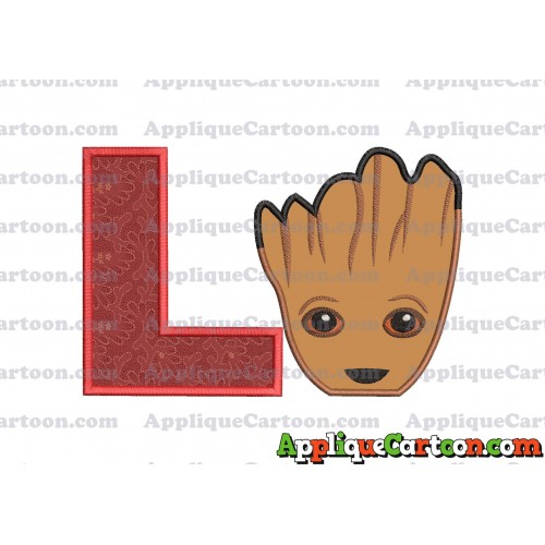 Groot Guardians of the Galaxy Head Applique Embroidery Design With Alphabet L