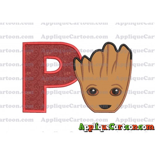 Groot Guardians of the Galaxy Head Applique Embroidery Design With Alphabet P