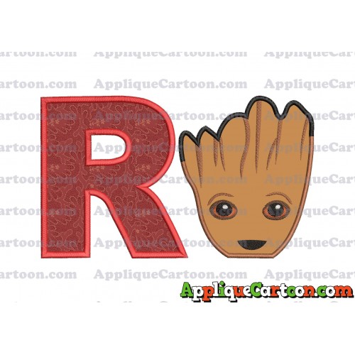 Groot Guardians of the Galaxy Head Applique Embroidery Design With Alphabet R