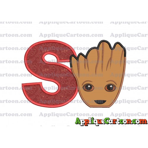 Groot Guardians of the Galaxy Head Applique Embroidery Design With Alphabet S