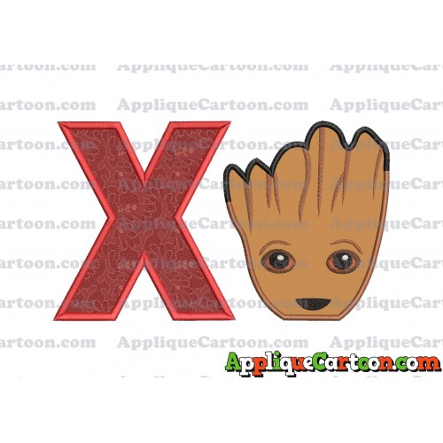 Groot Guardians of the Galaxy Head Applique Embroidery Design With Alphabet X