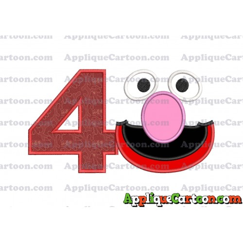 Grover Sesame Street Face Applique Embroidery Design Birthday Number 4