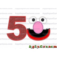 Grover Sesame Street Face Applique Embroidery Design Birthday Number 5