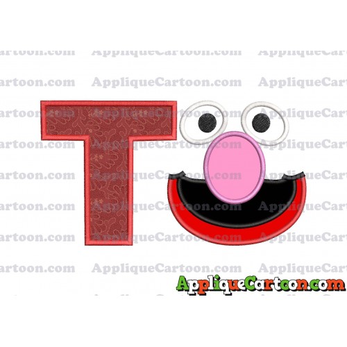 Grover Sesame Street Face Applique Embroidery Design With Alphabet T
