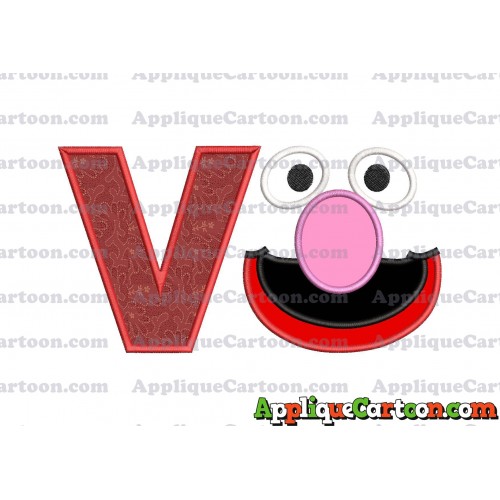 Grover Sesame Street Face Applique Embroidery Design With Alphabet V