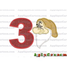 Grumpy Head Snow White Applique Design Birthday Number 3