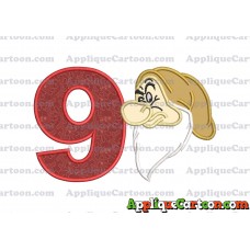 Grumpy Head Snow White Applique Design Birthday Number 9