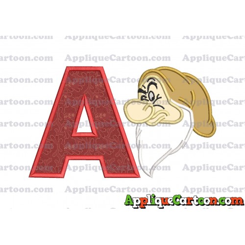 Grumpy Head Snow White Applique Design With Alphabet A