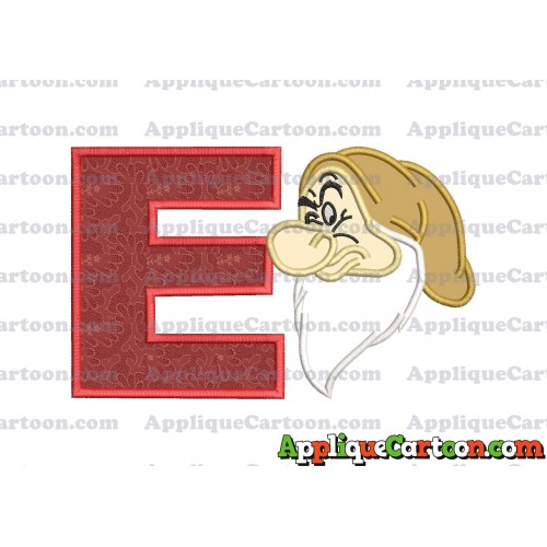 Grumpy Head Snow White Applique Design With Alphabet E