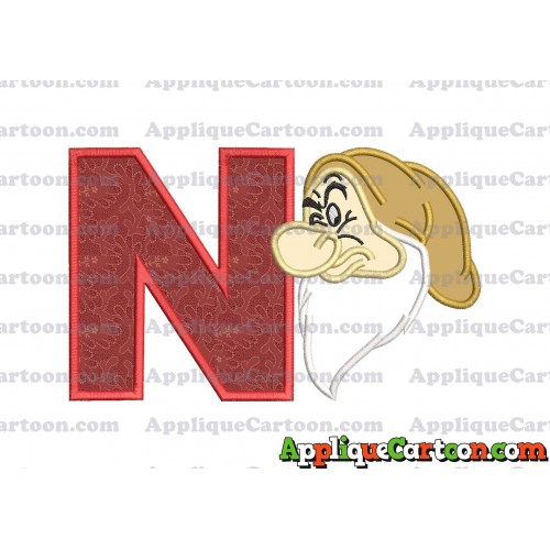Grumpy Head Snow White Applique Design With Alphabet N