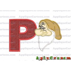 Grumpy Head Snow White Applique Design With Alphabet P